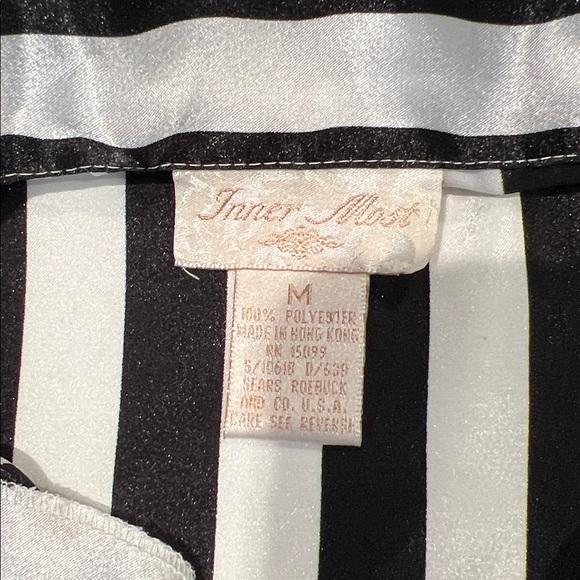 Vintage 2-Piece Black and White Striped Satin Pajama Button Top and Shorts M - Picture 10 of 12